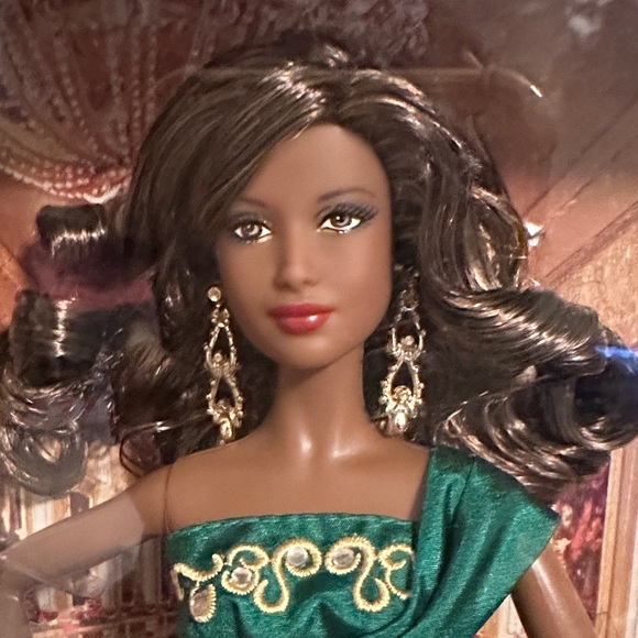 Mattel Holiday Barbie Doll with Green and Gold Dress.